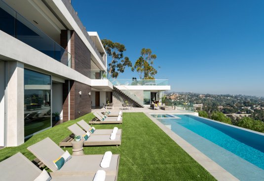 Los Tilos, Hollywood Hills hillside four story luxury modern home.