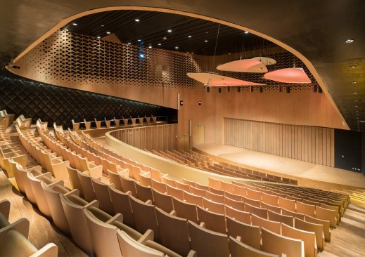 The 434-seat Recital Hall has the most intimate atmosphere of the four. With its asymmetrical composition and seating across two levels, it is designed for chamber music and recital performances.