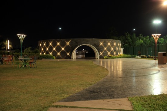 Waiting plaza & other side of  water wall