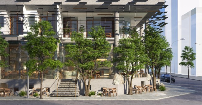 Idyllic Hotel open space at ground level