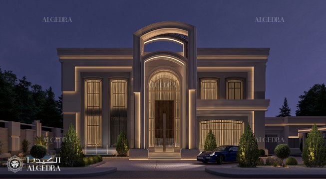 Modern villa exterior design night view