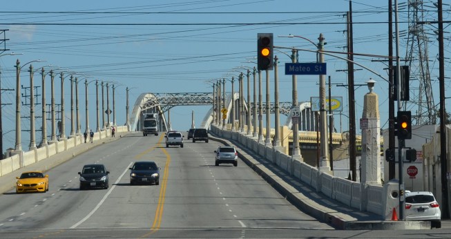 Street-level on the original Sixth Street Viaduct, in Los Angeles