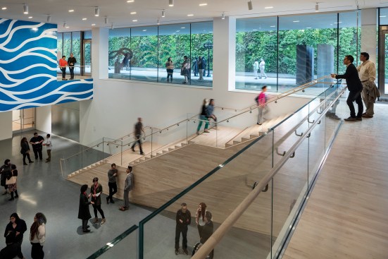 Helen and Charles Schwab Hall featuring Sol Lewitt’s Wall Drawing 895 Loopy Doopy at SFMOMA.