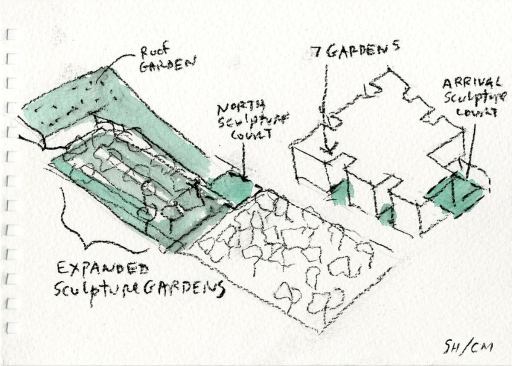 Steven Holl Architects, The Museum of Fine Arts, Houston, watercolor on paper, 2014.
