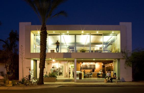 The Link, also by Shepley Bulfinch, is a mixed-use building landscaped with a Palo Brea tree, Desert Spoon, barrel cactus, and variegated agave.