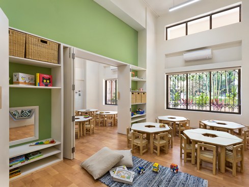 A view of the classroom with sliding folding doors for better connectivity