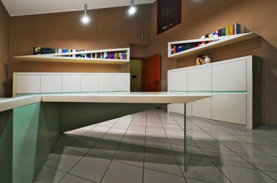 View of the archives and the triangular shelving