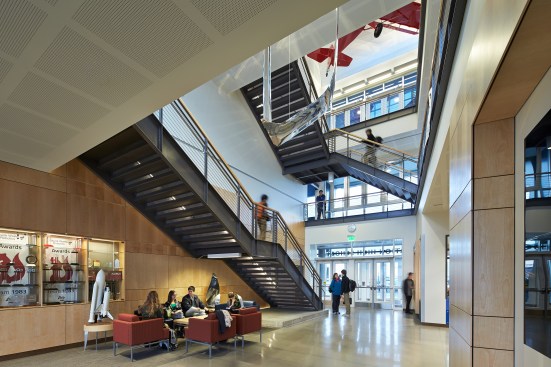 The+welcoming+lobby+and+grand+central+stairway+celebrate+student+accomplishments+and+awards+and+school+donors.