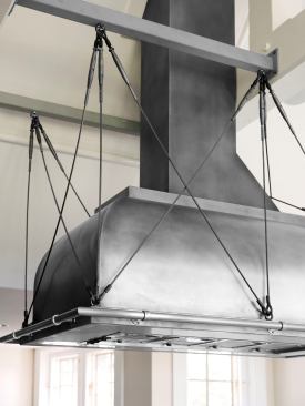 Brushed stainless steel and cable. Project: Anigre Kitchen, Riverside, Conn.; Designer/Fabricator Austin Patterson Disston Architects, Southport, Conn.