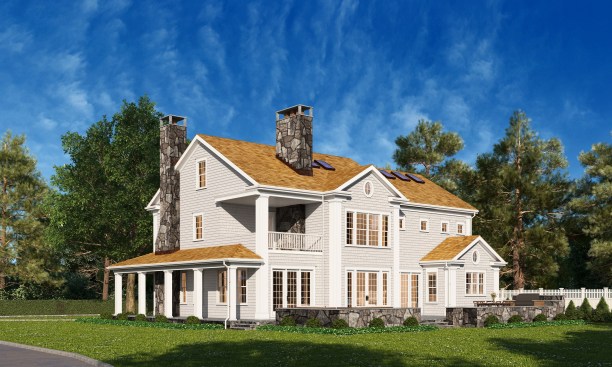 Riverside CT Colonial by DeMotte Architects, rear