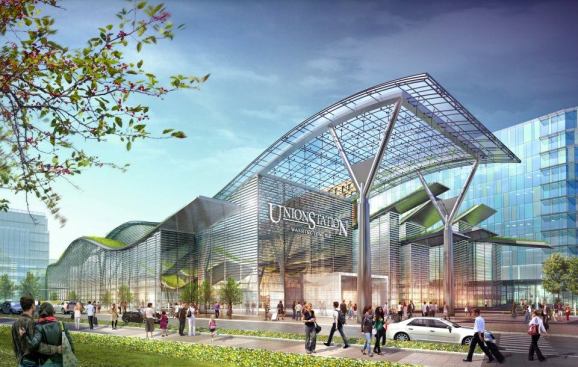 The HOK-designed train shed will be covered with a vegetated green roof, which will retain rainwater and temper the interior environment.