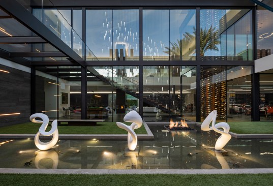 Serenity Indian Wells glass wall modern mansion luxury car museum display garage