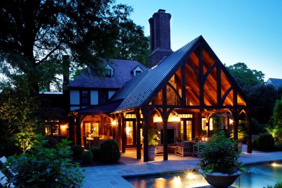 After an earlier iteration of this backyard’s design left its patio bare, the owners wanted an addition that would stay in step with the original home while making the space more functional. A pool was added to enliven the space in summer months, and an accompanying timber-frame porch addition offers refuge from both sun and the elements year round. Project: Hardy Porch/Pool Addition, Richmond, Va.; Builder: Tuckahoe Creek Construction, Manakin-Sabot, Va.; Architect: Cox & Associates, Richmond