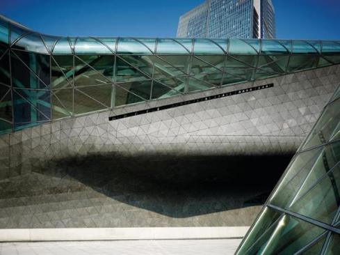 Granite and glass facade