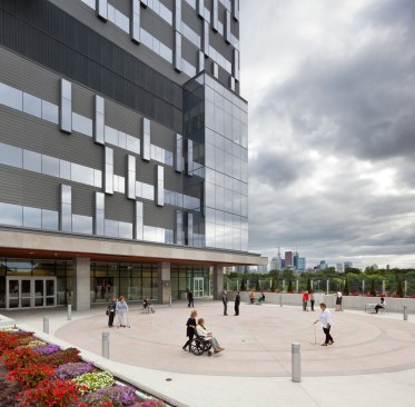 An outdoor terrace on the main floor of the hospital features a large labyrinth for meditative reflection and relaxation.