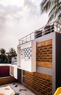 The bare bone structure, twist in the infill bricks, Super graphics that follows the light and shadow pattern of the brick course, all add up to be abode of peace, as the client christened it.