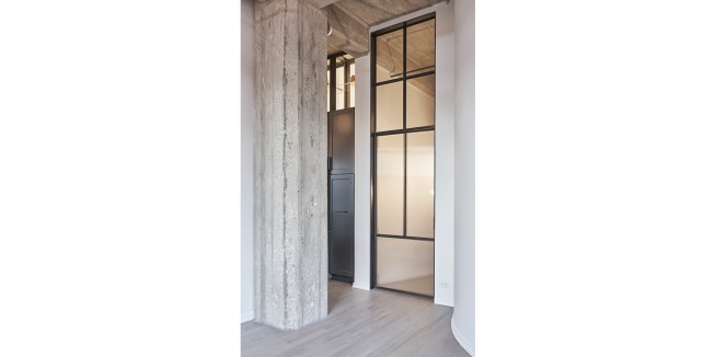 New custom steel and glass door (open). 