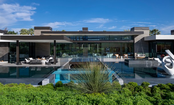 Serenity Indian Wells luxury modern glass wall home for indoor outdoor resort style living