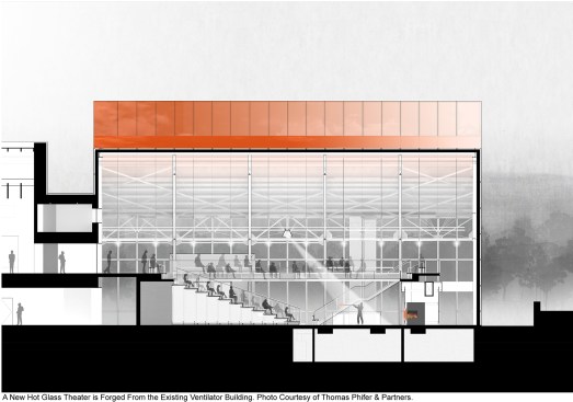 Transverse section through the existing Steuben ventilator building, which is being renovated as part of this expansion project.