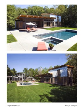Pool with pool house in the background / View from the yard looking back at the house