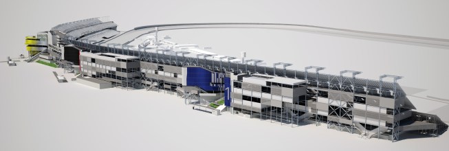 Southwest+aerial+of+grandstands%2c+showing+new+concourses%2c+perforated+metal+skin%2c+and+sponsored+fan+injectors.++As+the+exterior+skin+stretches+past+the+start+finish+line+it+begins+to+release+and+break+apart+expressing+the+speed+and+velocity+of+racing.