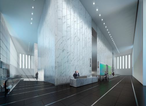 Interior view of the lobby at 1 World Trade Center.