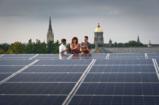 Photovoltaic panels help the building achieve LEED Gold certification and serve as a teaching tool for students.