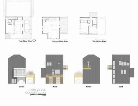 The three varying prototypes, each with a private indoor-outdoor space, are a typological study of the gable.