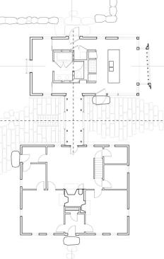 Plan showing the existing cape and its semi detached kitchen bath addition.