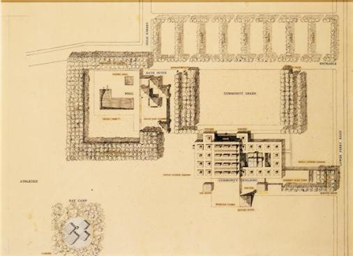 The full design team, which included Farewell Mills Gatsch (FMG) and Heritage Landscapes, carefully studied Kahn's 1955 plan for the bath house, pool, and day camp, as well as an extensive landscape scheme that was never completed.