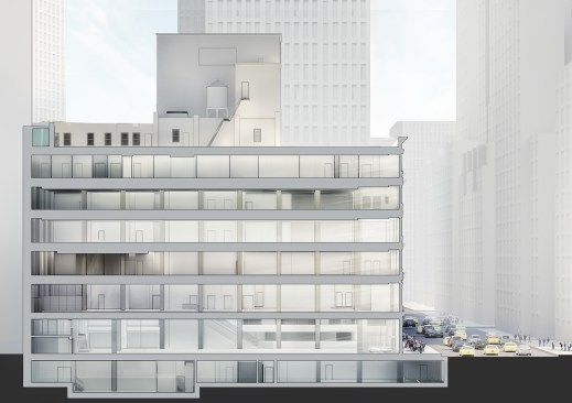 After: The copper-colored aluminum surface rooftop addition on the former Mid-Manhattan Library, now renamed Stavros Niarchos Foundation Library references the surrounding buildings in its materiality.
