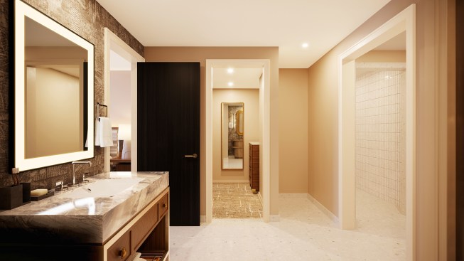 A rendering of the bathroom in the one-bedroom villa at the Privado Villas 