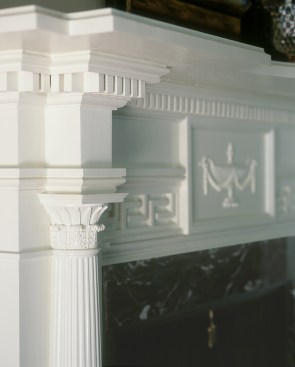 Detail at fireplace surround in Master Bedroom of Chadsworth Cottage