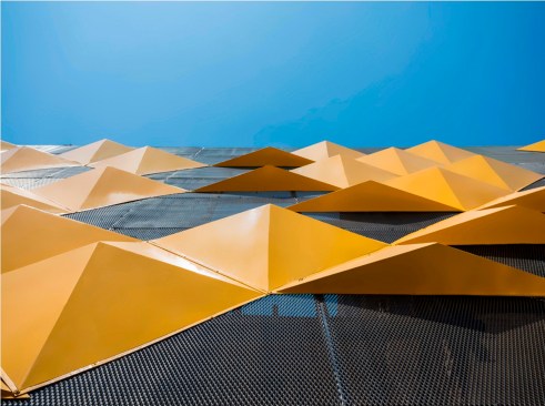 A detail of the yellow FRP panels.