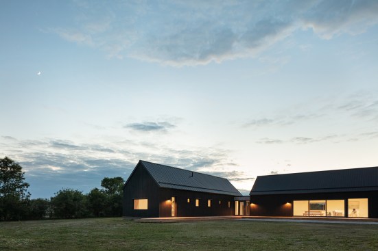 The L shape creates a sheltered outdoor space.