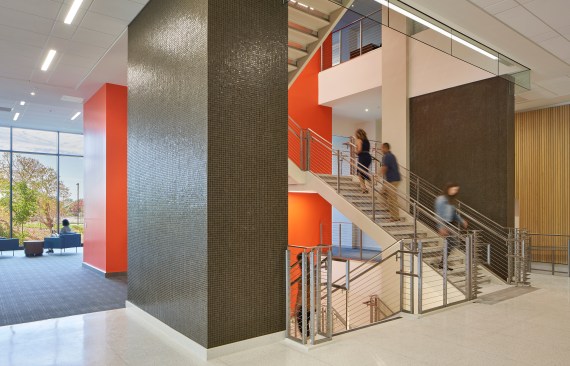 The former demonstration kitchen is now a conference center for large groups and can accommodate community gatherings while maintaining a secure workplace.