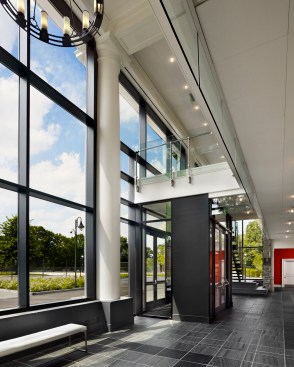 Regional slate and expansive glazing in the lobby