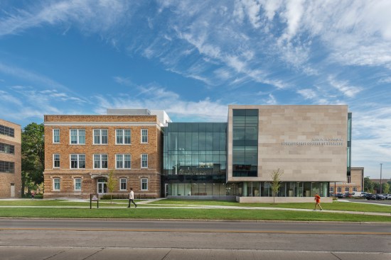 The Maurer Center at Bowling Green State University, which comprises the historic Hanna Hall and a new addition designed by Perkins&Will and the Collaborative