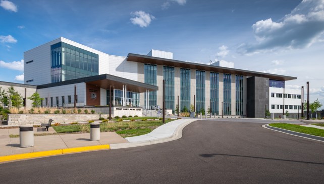 Completion of the Government Center, to go along with the adjacent four-story, 155,000-square-foot Justice Center, also designed by BKV Group and opened in 2020, has brought Wright Country’s government facilities onto one fully integrated campus.