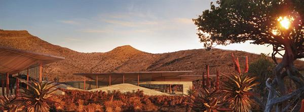 View of the Lodge building with the Library to the left.