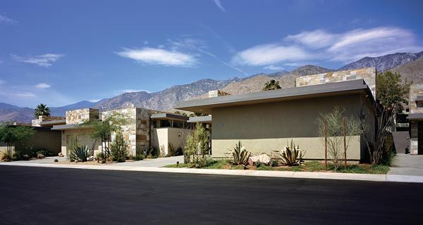 These modern homes embody desert living, but the zero lot line site plan is all 21st century. House orientations create outdoor courtyards and sight lines of the San Jacinto Mountains. To accommodate the growing number of permanent residences, the architects also included casitas that can be rented as guesthouses.