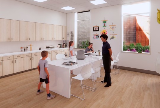 Spaces for a variety of therapies, such as art therapy, are destinations throughout the building.