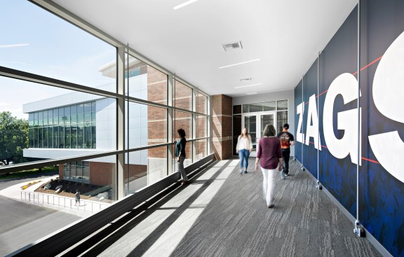 This skywalk provides a direct connection from Volkar into McCarthey Athletic Center and the basketball locker rooms.