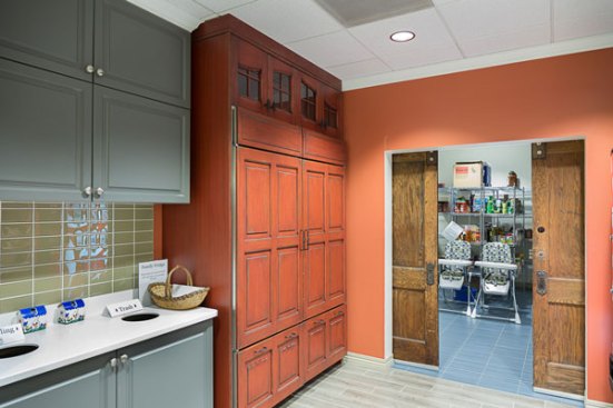 The pantry area with more storage space to stock up on food, etc. for the families. 