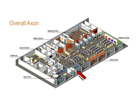Overall axonometric view of library fit-out