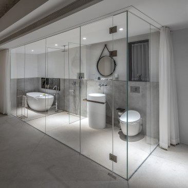 bathroom with glass walls