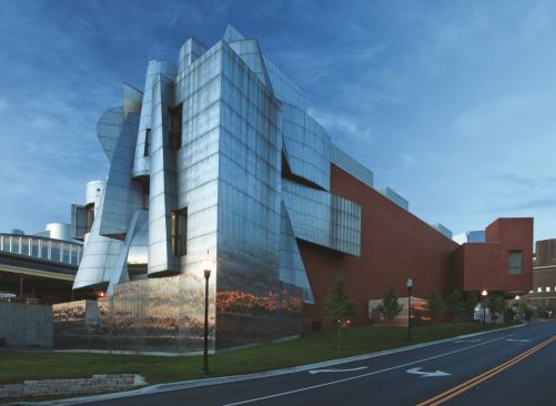 The Weisman Art Museum at the University of Minnesota, showing the original 1993 façade and the 2011 addition, both designed by Frank Gehry.