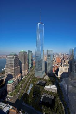 1 World Trade Center, showing the new design for the podium cladding.