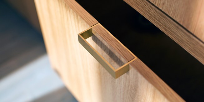 Detail of custom millwork pull. 