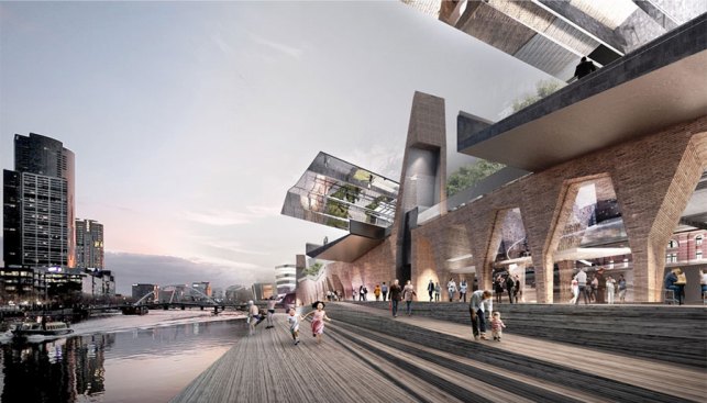 Vaults on riverbank looking west.